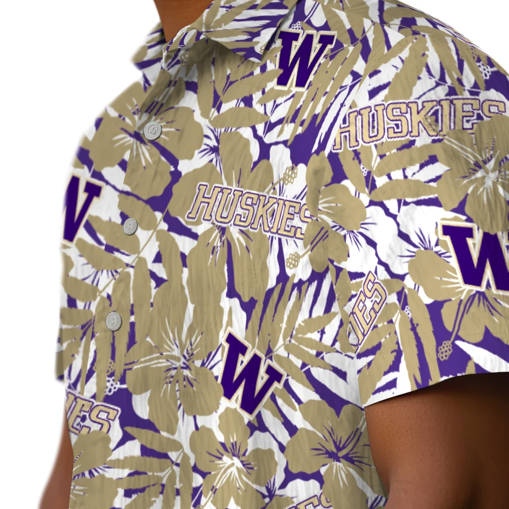 Washington Huskies Hawaiian Shirt - Hibiscus Overlay washington huskies hibiscus overlay hawaiian shirts trendy