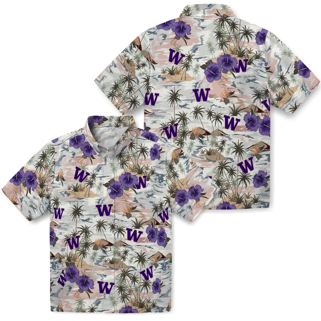 Washington Huskies Hawaiian Shirt - Hibiscus Seaside washington huskies hibiscus seaside white hawaiian shirts high quality
