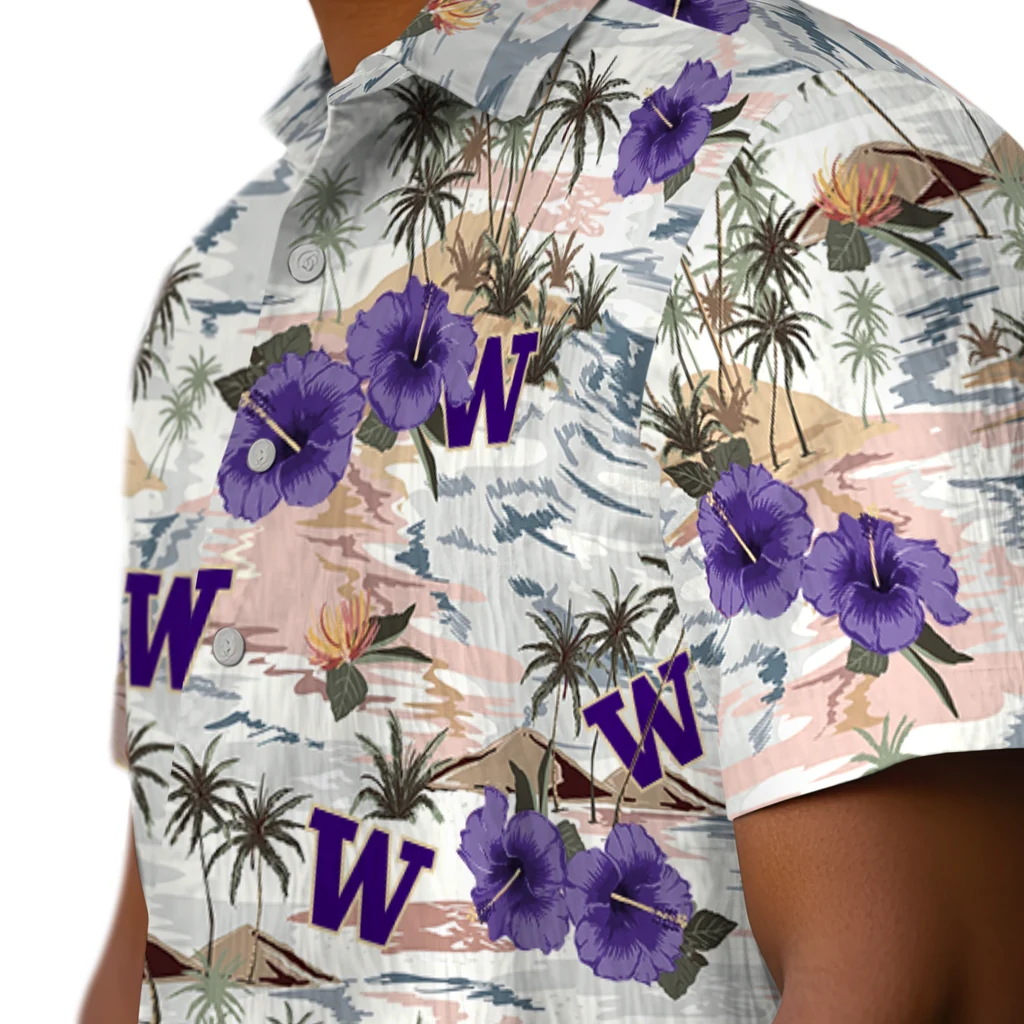 Washington Huskies Hawaiian Shirt - Hibiscus Seaside washington huskies hibiscus seaside white hawaiian shirts trendy
