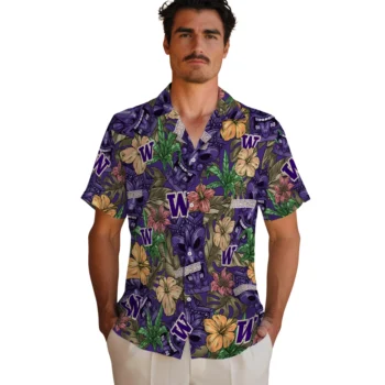 washington huskies tiki jungle purple hawaiian shirts fashion forward