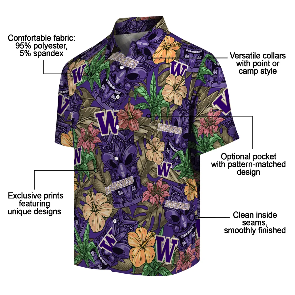 Washington Huskies Hawaiian Shirt - Hibiscus Tiki Jungle washington huskies tiki jungle purple hawaiian shirts new arrival