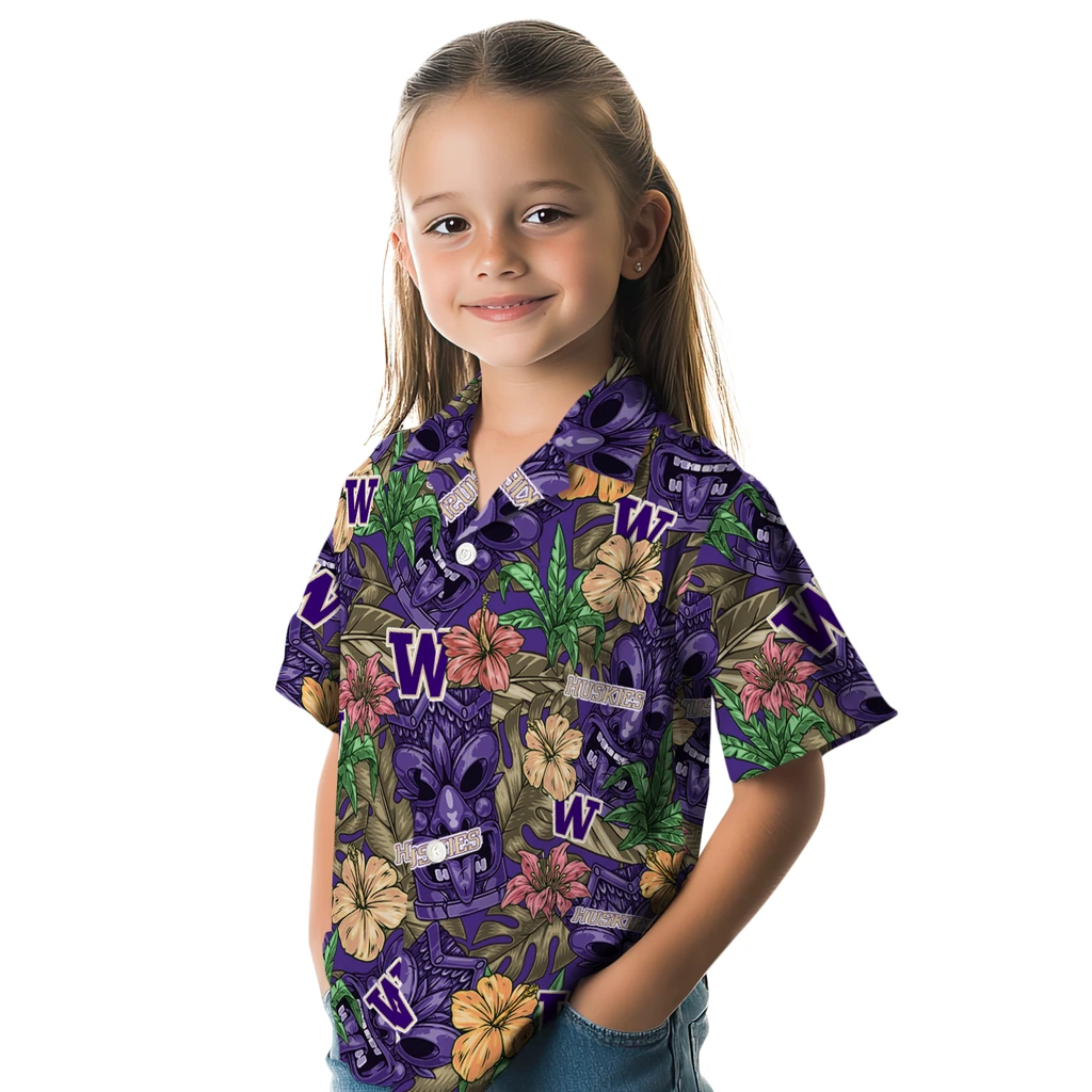 Washington Huskies Hawaiian Shirt - Hibiscus Tiki Jungle washington huskies tiki jungle purple hawaiian shirts premium grade