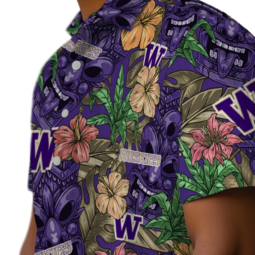 Washington Huskies Hawaiian Shirt - Hibiscus Tiki Jungle washington huskies tiki jungle purple hawaiian shirts trendy
