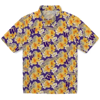 washington huskies hibiscus tropics purple yellow hawaiian shirts best selling