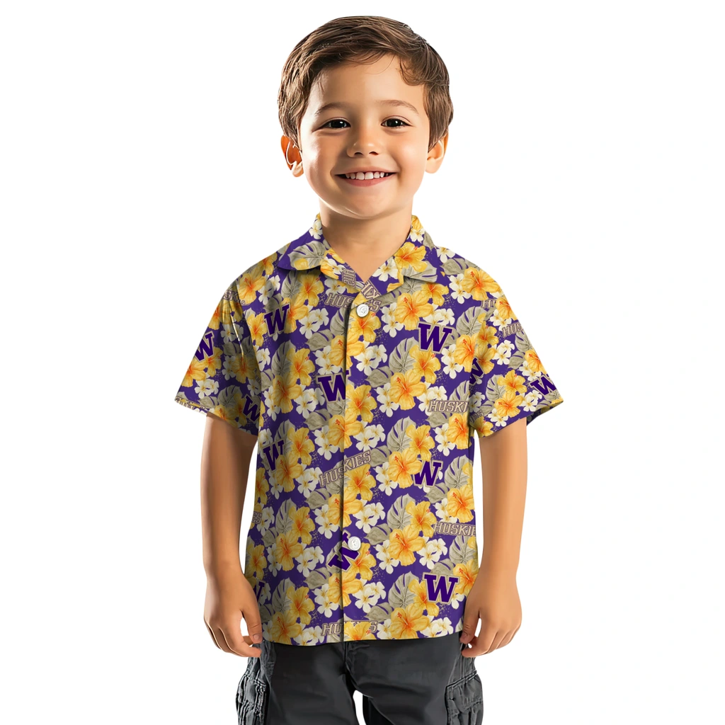 Washington Huskies Hawaiian Shirt - Hibiscus Tropics washington huskies hibiscus tropics purple yellow hawaiian shirts top rated