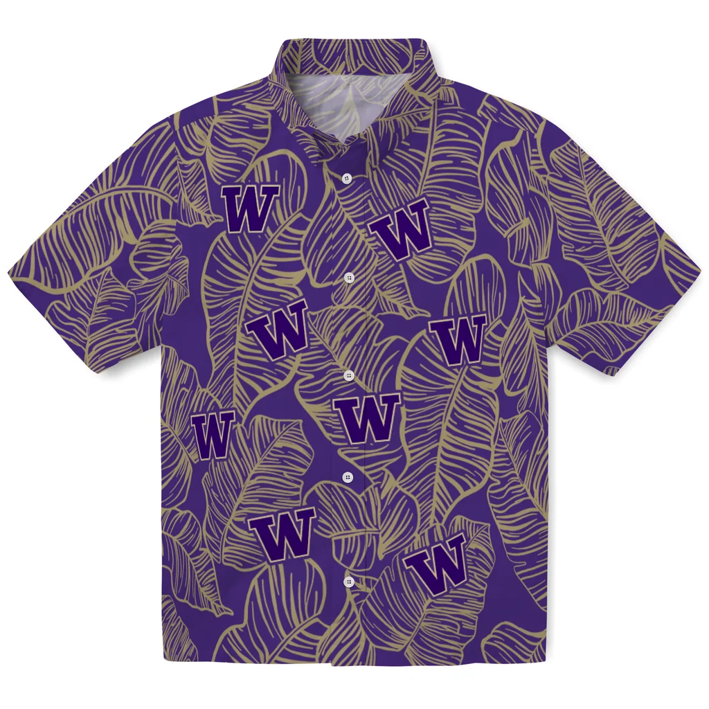 Washington Huskies Hawaiian Shirt - Leaf Outline washington huskies leaf outline purple hawaiian shirts best selling