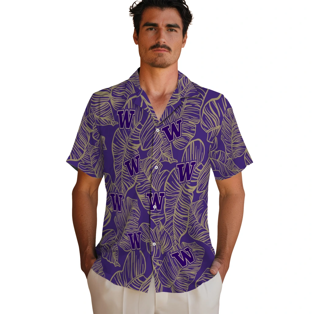 Washington Huskies Hawaiian Shirt - Leaf Outline washington huskies leaf outline purple hawaiian shirts fashion forward