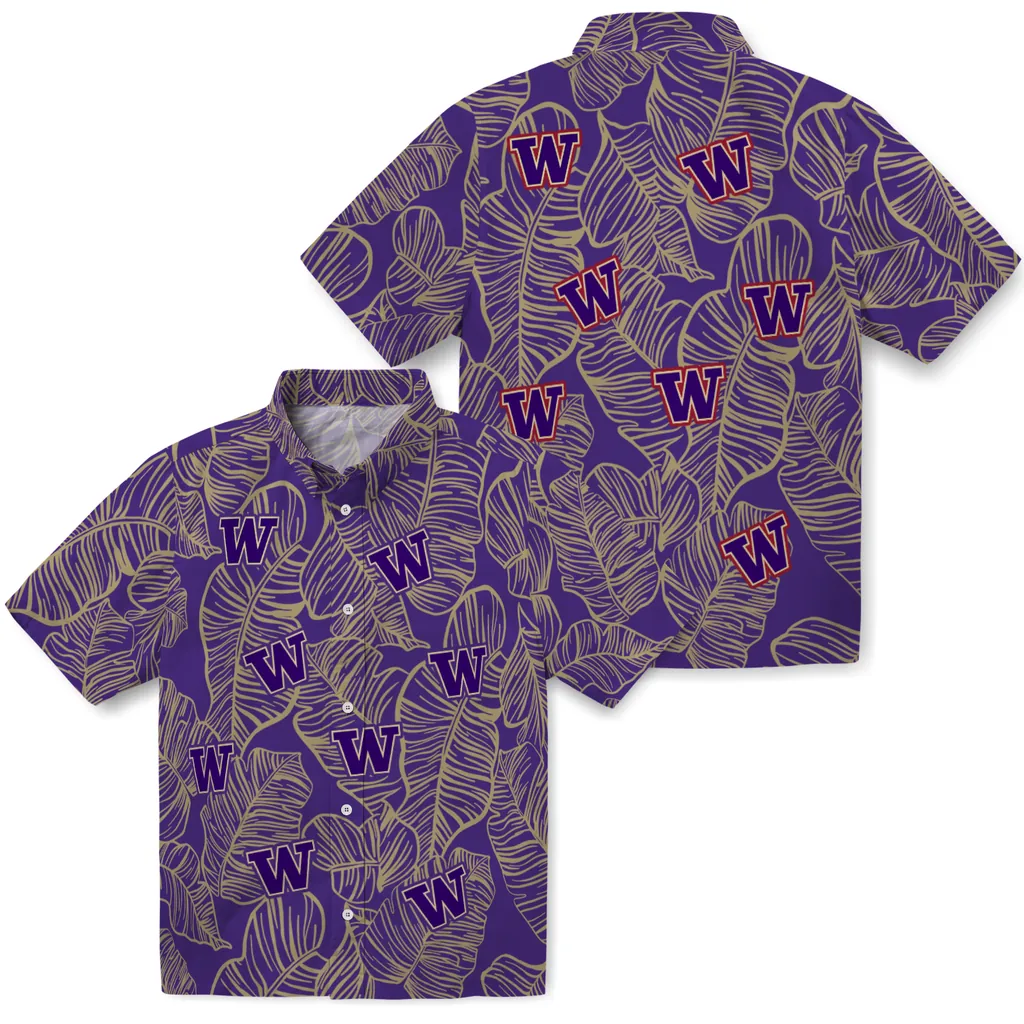 Washington Huskies Hawaiian Shirt - Leaf Outline washington huskies leaf outline purple hawaiian shirts high quality