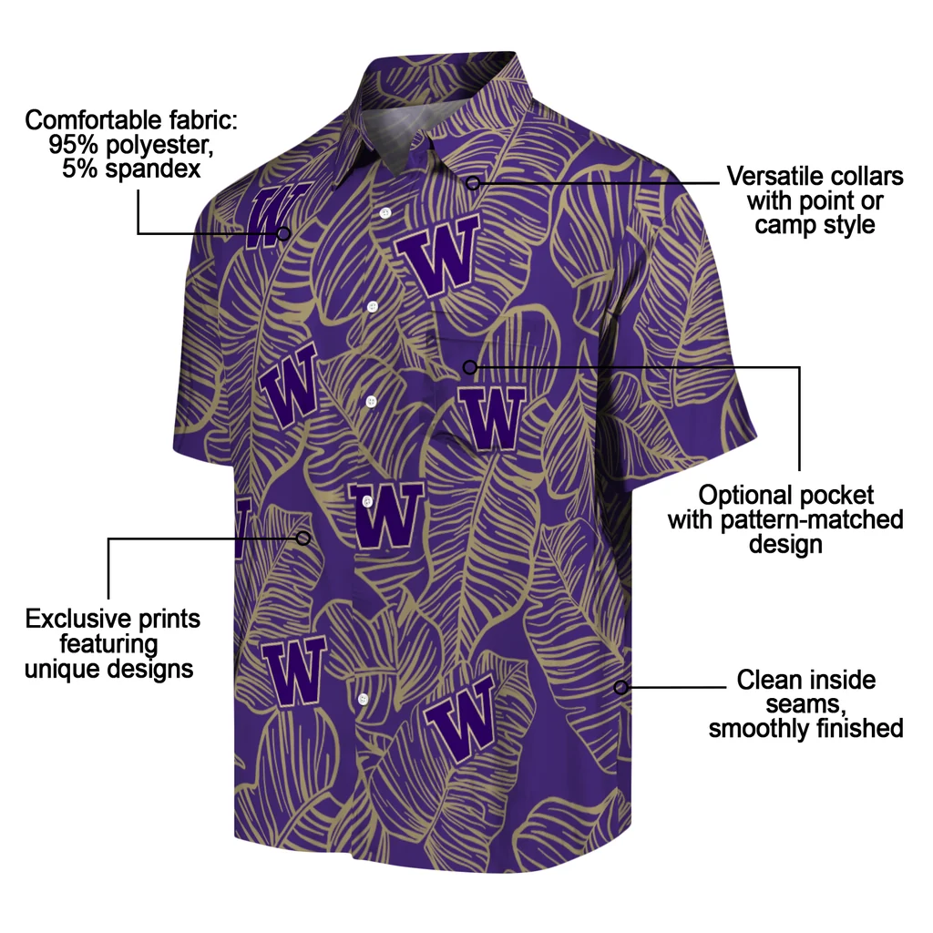Washington Huskies Hawaiian Shirt - Leaf Outline washington huskies leaf outline purple hawaiian shirts new arrival