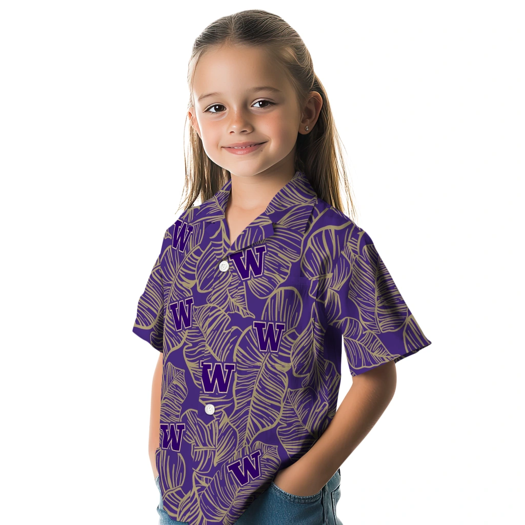 Washington Huskies Hawaiian Shirt - Leaf Outline washington huskies leaf outline purple hawaiian shirts premium grade