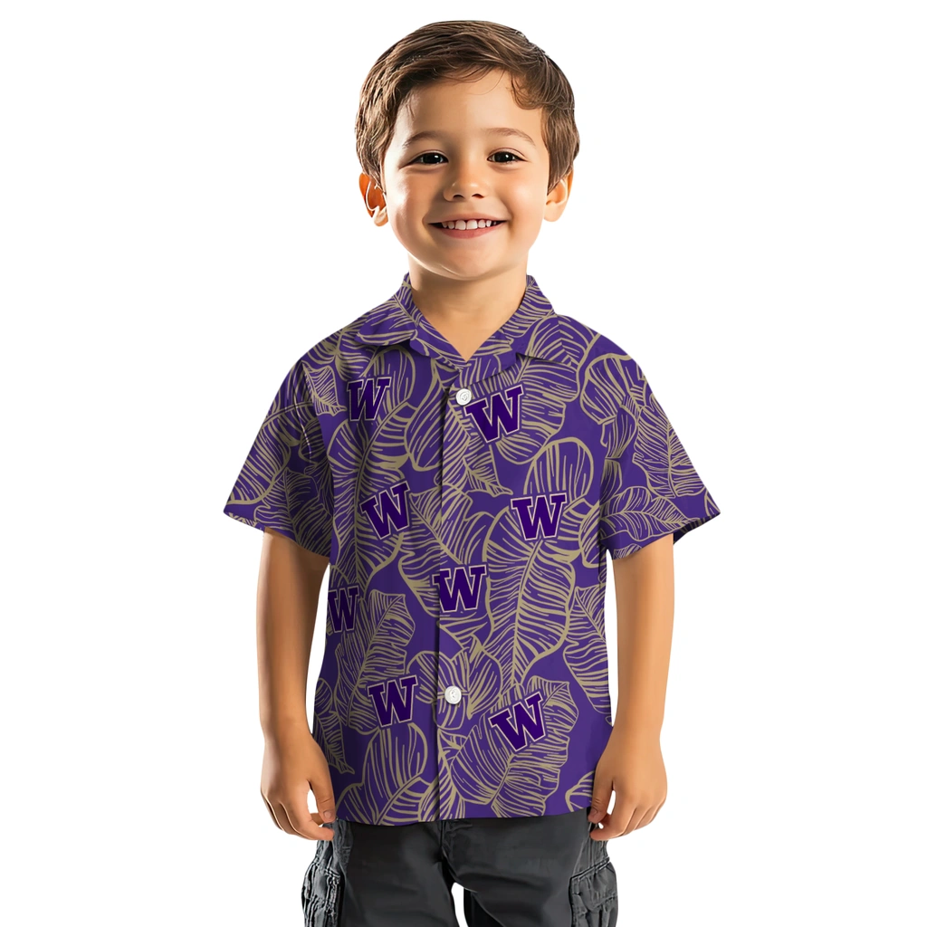 Washington Huskies Hawaiian Shirt - Leaf Outline washington huskies leaf outline purple hawaiian shirts top rated