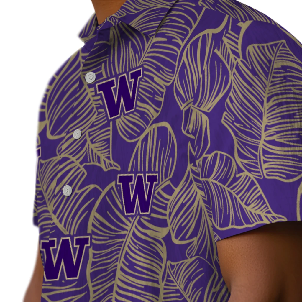 Washington Huskies Hawaiian Shirt - Leaf Outline washington huskies leaf outline purple hawaiian shirts trendy