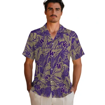 washington huskies monstera layer purple hawaiian shirts fashion forward
