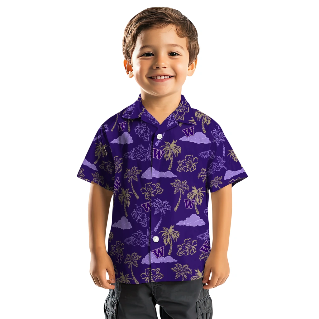 Washington Huskies Hawaiian Shirt - Palm And Clouds washington huskies palm and clouds purple hawaiian shirts top rated
