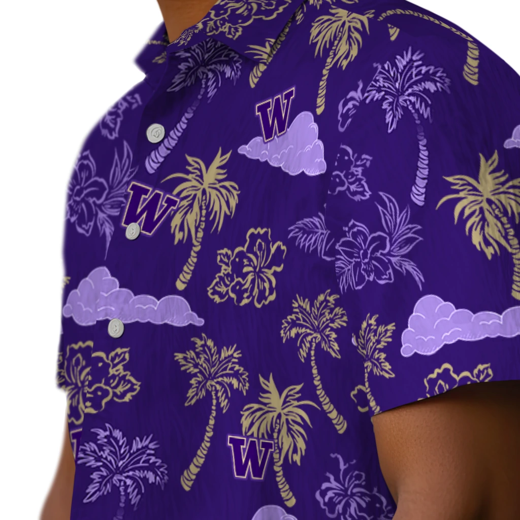 Washington Huskies Hawaiian Shirt - Palm And Clouds washington huskies palm and clouds purple hawaiian shirts trendy