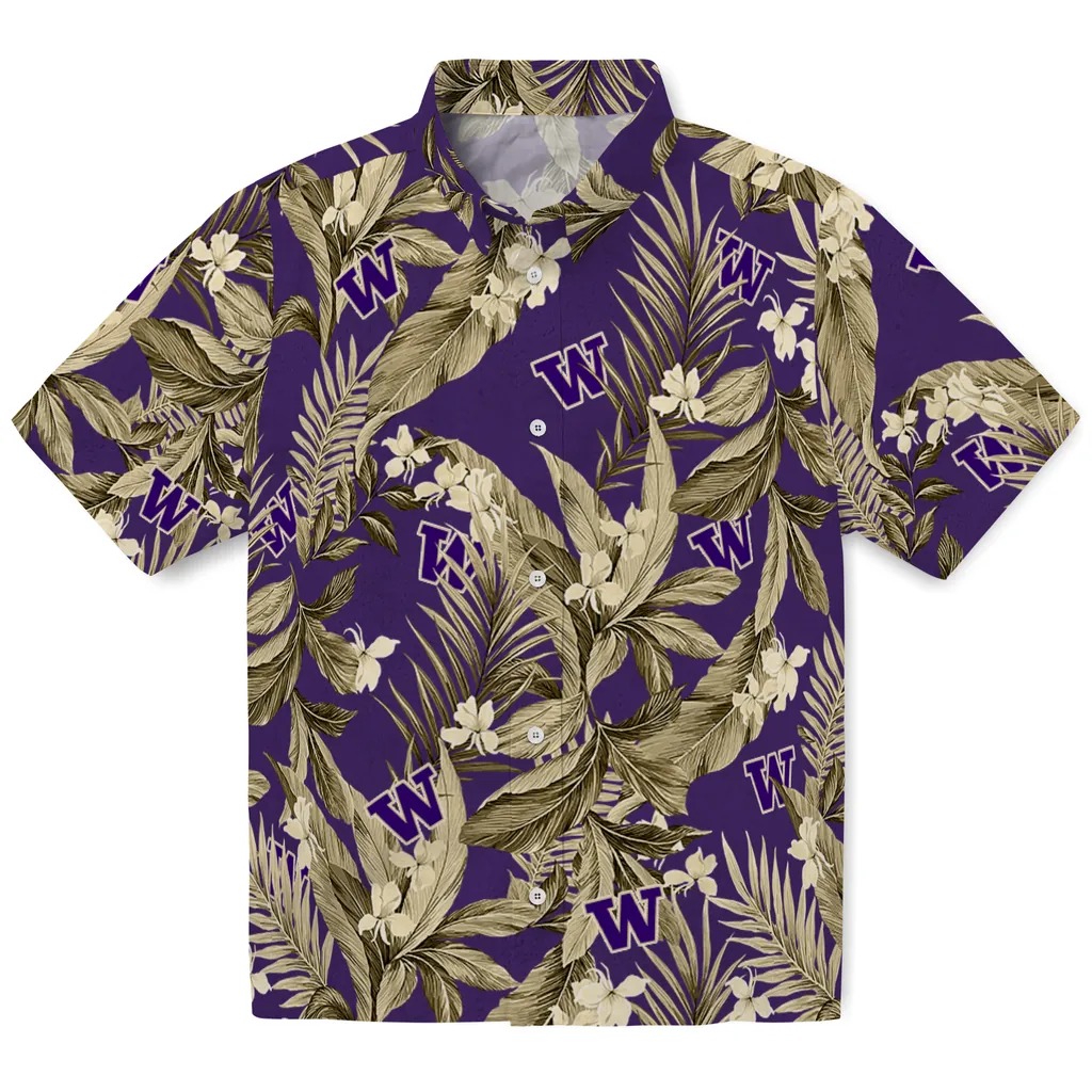 Washington Huskies Hawaiian Shirt - Palm Leaves washington huskies palm leaves purple hawaiian shirts best selling