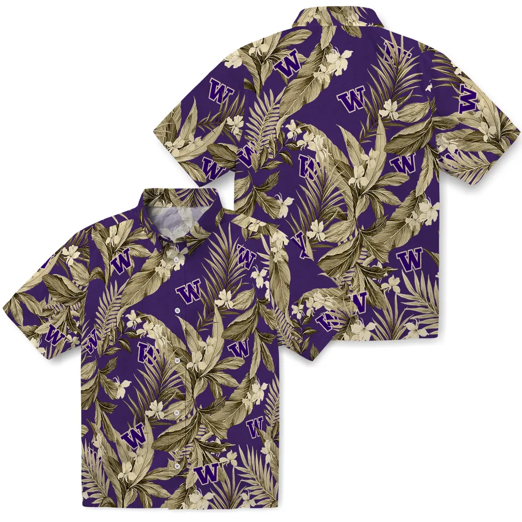Washington Huskies Hawaiian Shirt - Palm Leaves washington huskies palm leaves purple hawaiian shirts high quality