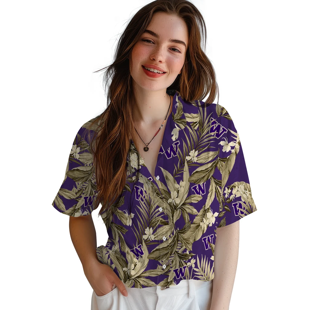 Washington Huskies Hawaiian Shirt - Palm Leaves washington huskies palm leaves purple hawaiian shirts latest model