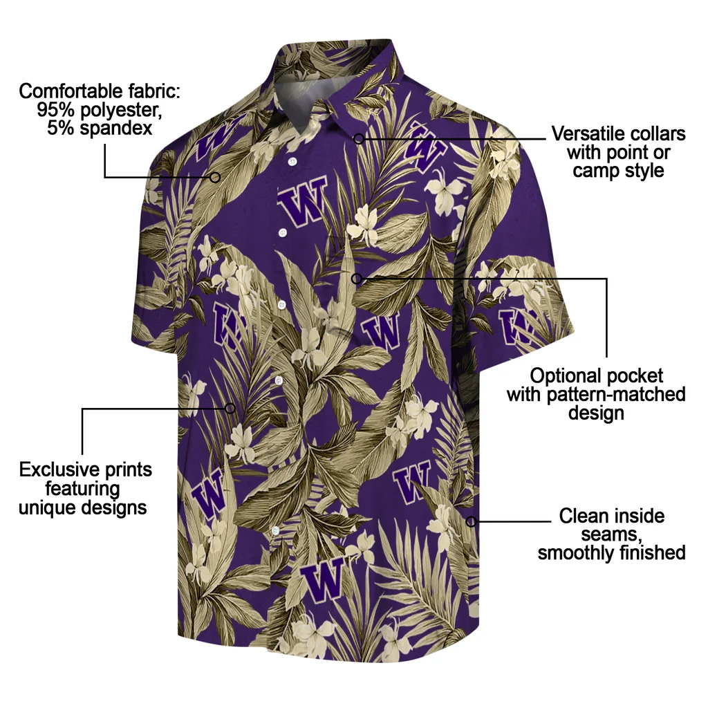 Washington Huskies Hawaiian Shirt - Palm Leaves washington huskies palm leaves purple hawaiian shirts new arrival