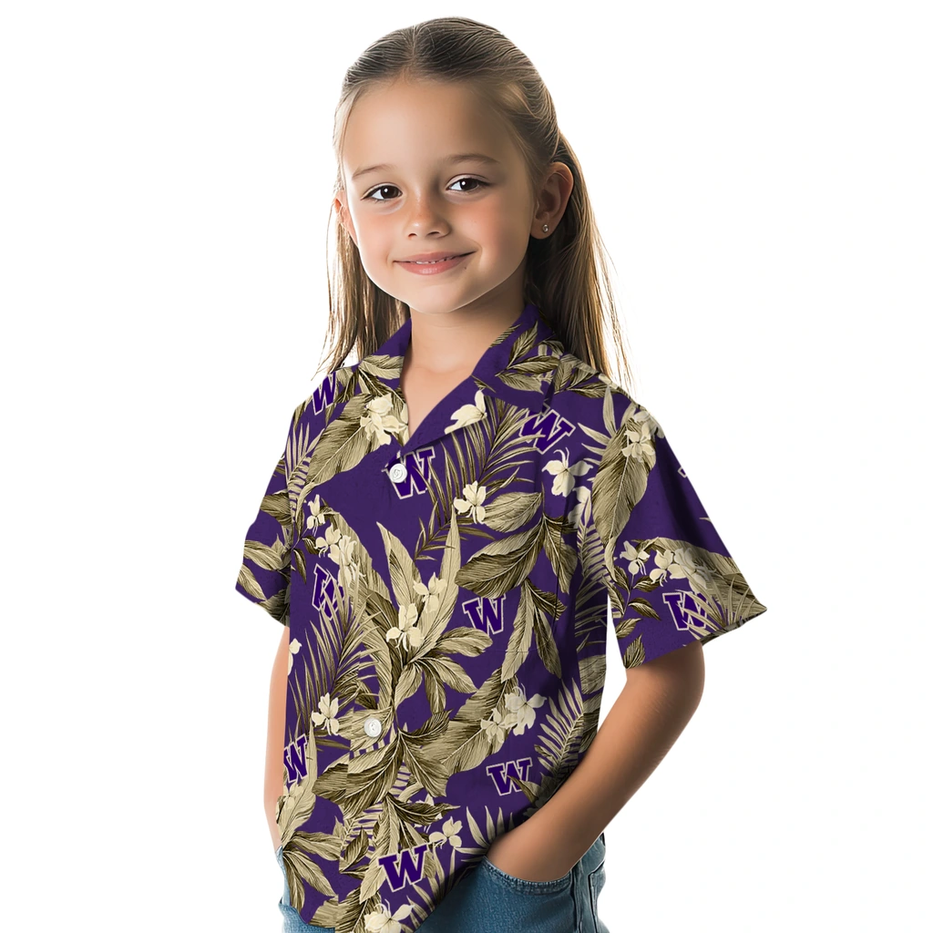 Washington Huskies Hawaiian Shirt - Palm Leaves washington huskies palm leaves purple hawaiian shirts premium grade