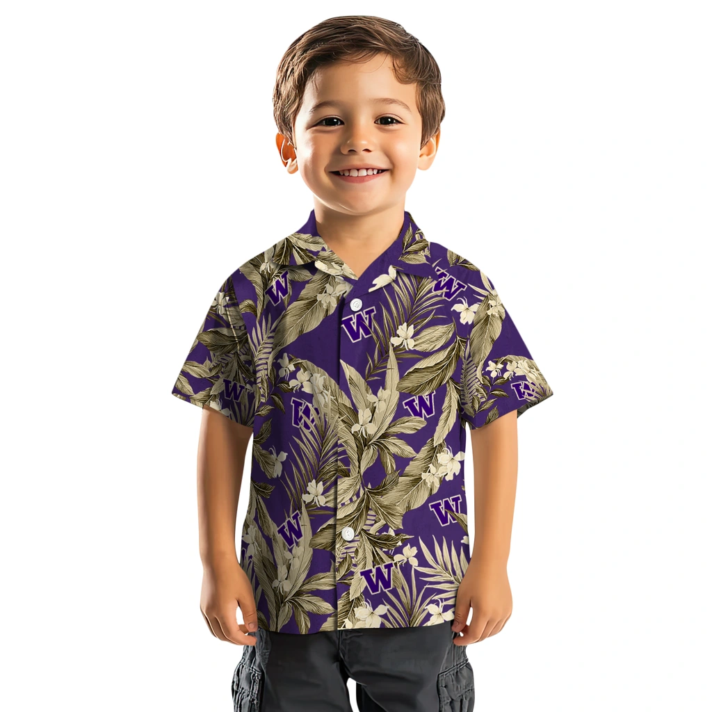 Washington Huskies Hawaiian Shirt - Palm Leaves washington huskies palm leaves purple hawaiian shirts top rated