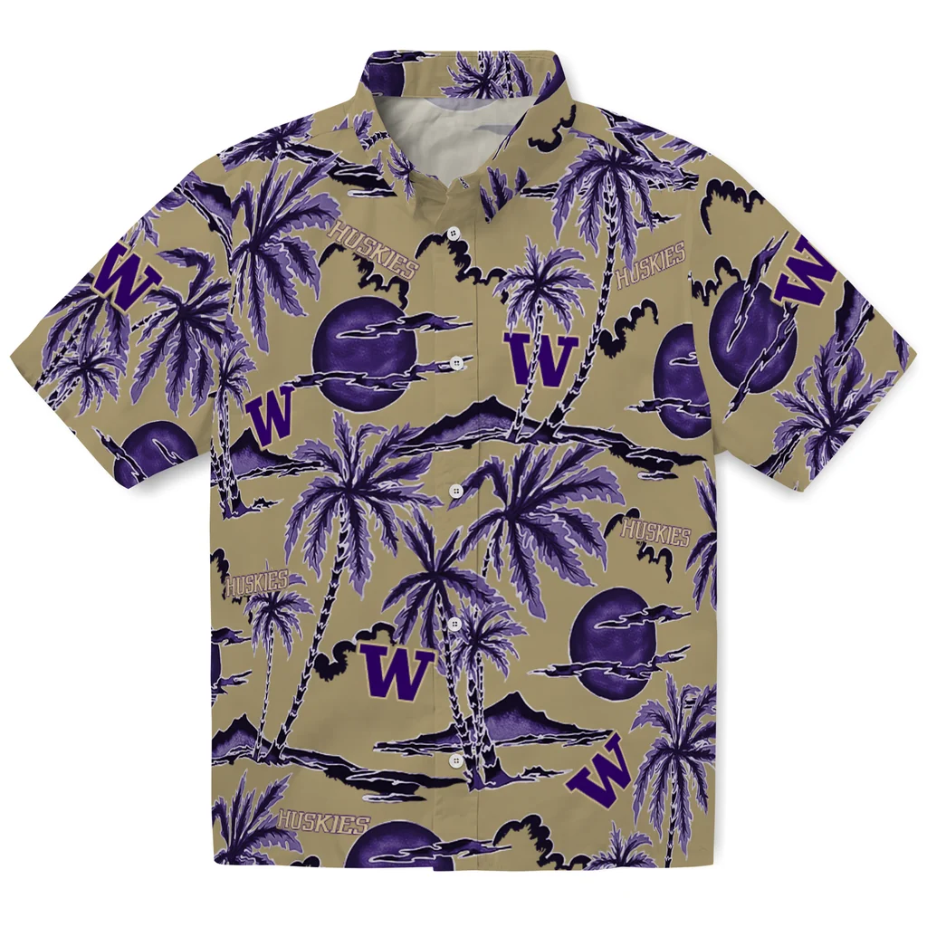 Washington Huskies Hawaiian Shirt - Palm Sunset washington huskies palm sunset hawaiian shirts best selling