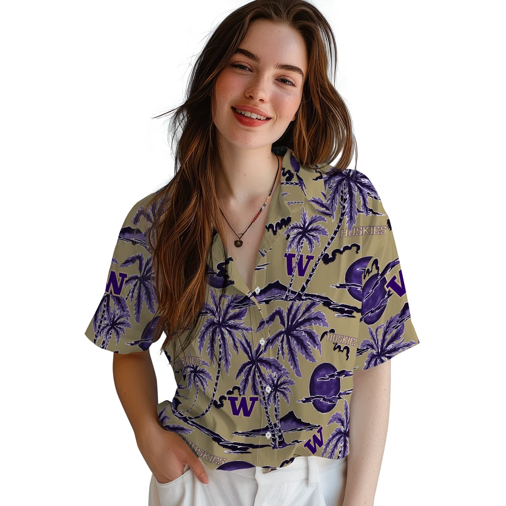 Washington Huskies Hawaiian Shirt - Palm Sunset washington huskies palm sunset hawaiian shirts latest model