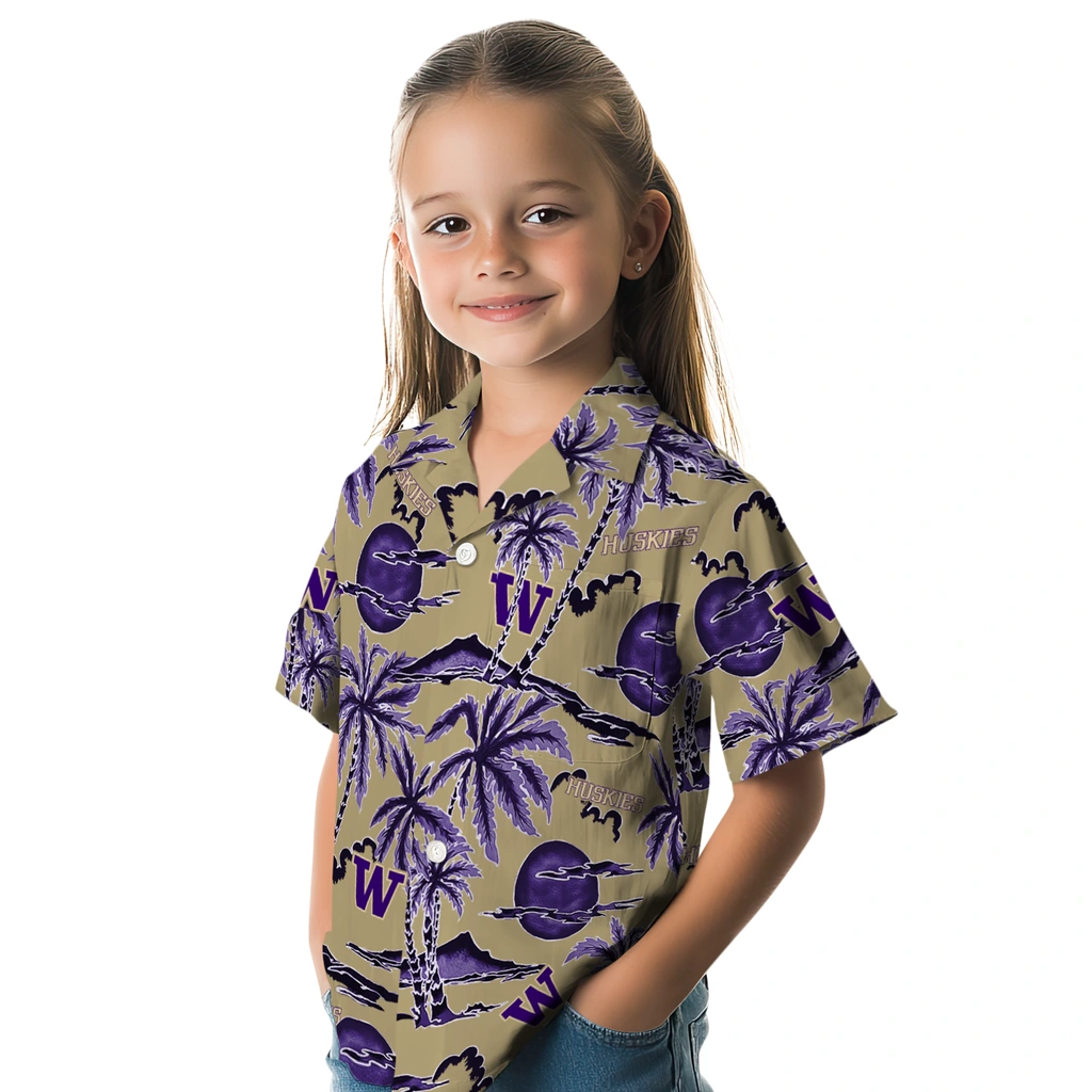 Washington Huskies Hawaiian Shirt - Palm Sunset washington huskies palm sunset hawaiian shirts premium grade