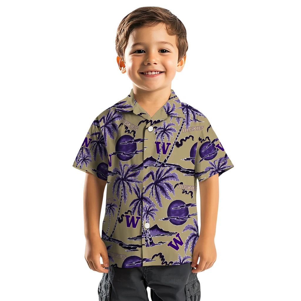 Washington Huskies Hawaiian Shirt - Palm Sunset washington huskies palm sunset hawaiian shirts top rated