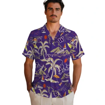 washington huskies palm tree island purple hawaiian shirts fashion forward