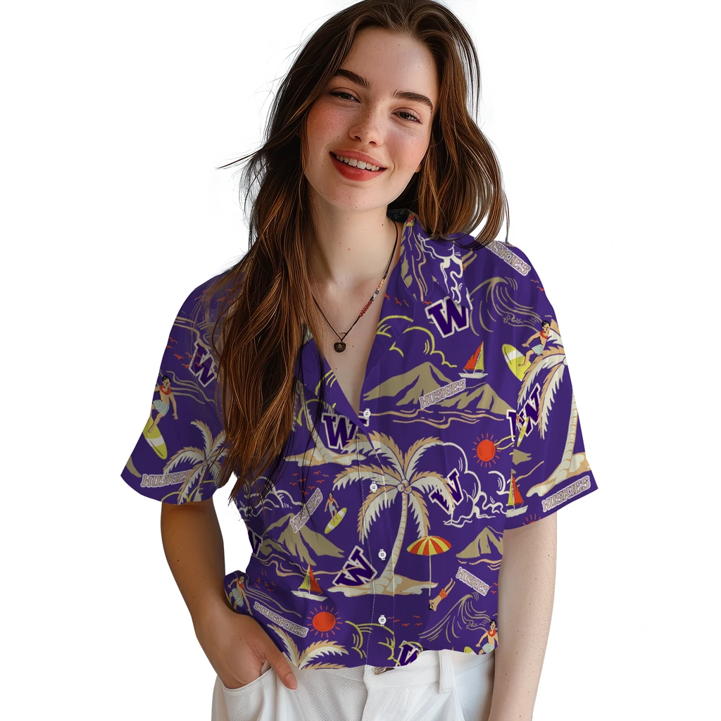 Washington Huskies Hawaiian Shirt - Palm Tree Island washington huskies palm tree island purple hawaiian shirts latest model