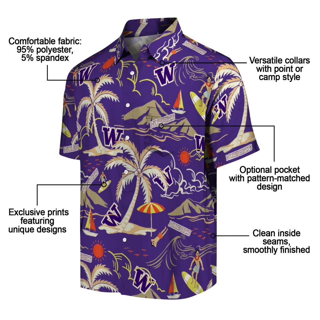 Washington Huskies Hawaiian Shirt - Palm Tree Island washington huskies palm tree island purple hawaiian shirts new arrival