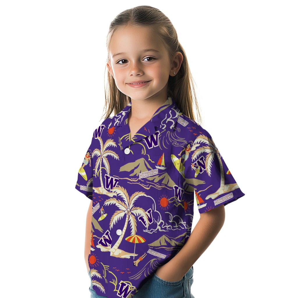 Washington Huskies Hawaiian Shirt - Palm Tree Island washington huskies palm tree island purple hawaiian shirts premium grade