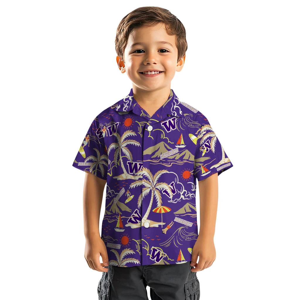 Washington Huskies Hawaiian Shirt - Palm Tree Island washington huskies palm tree island purple hawaiian shirts top rated
