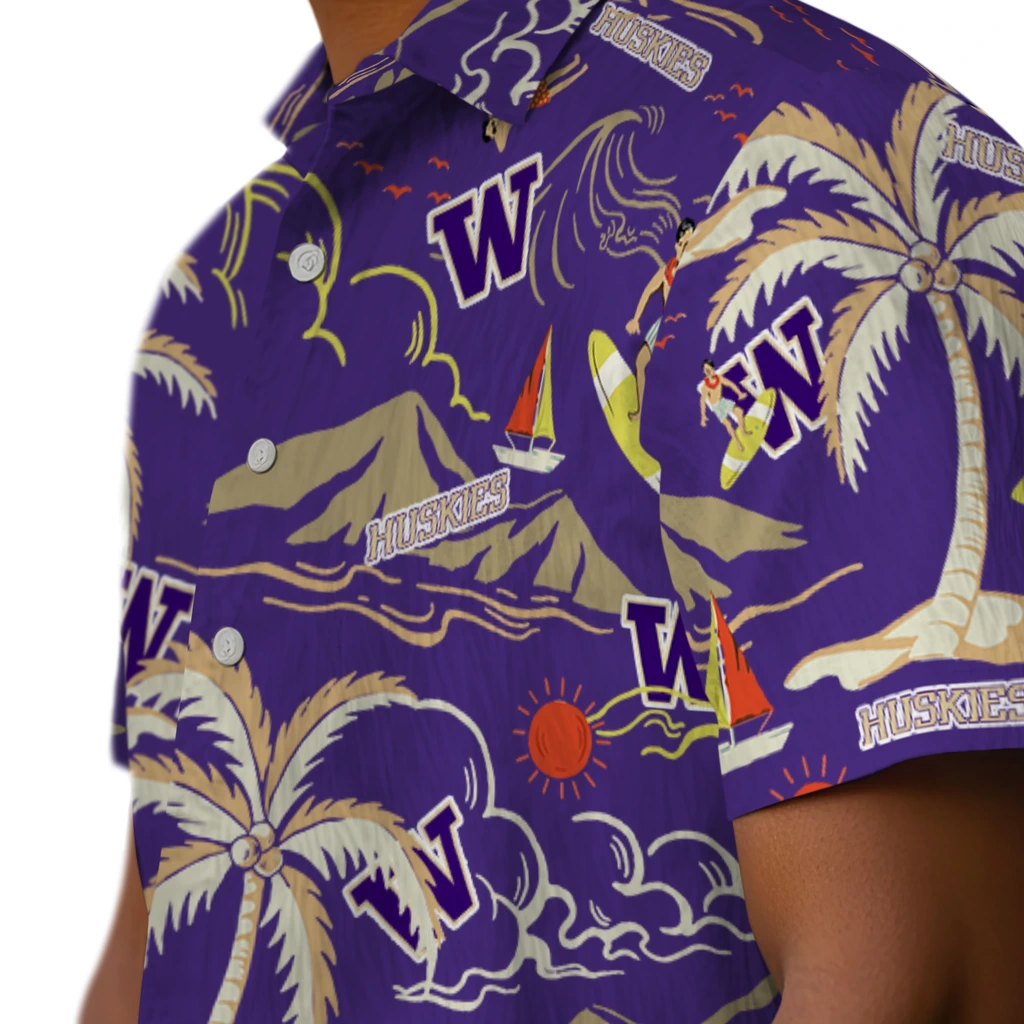 Washington Huskies Hawaiian Shirt - Palm Tree Island washington huskies palm tree island purple hawaiian shirts trendy