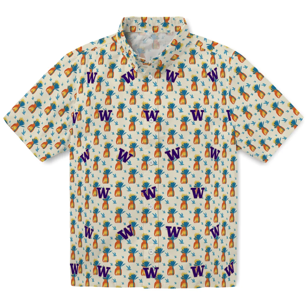 Washington Huskies Hawaiian Shirt - Pineapple Delight washington huskies pineapple delight beige hawaiian shirts best selling