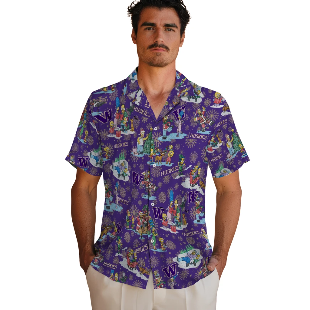 Washington Huskies Hawaiian Shirt - Simpsons Christmas washington huskies simpsons christmas purple hawaiian shirts fashion forward