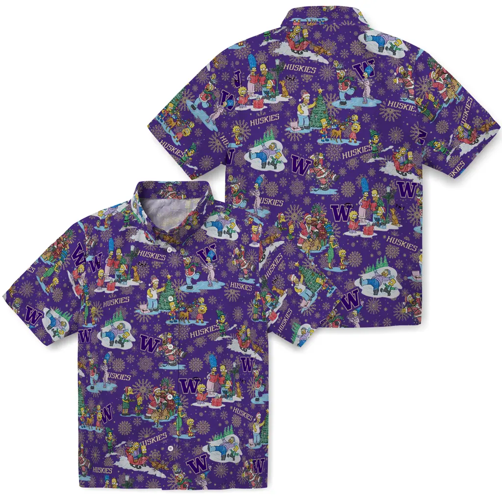Washington Huskies Hawaiian Shirt - Simpsons Christmas washington huskies simpsons christmas purple hawaiian shirts high quality