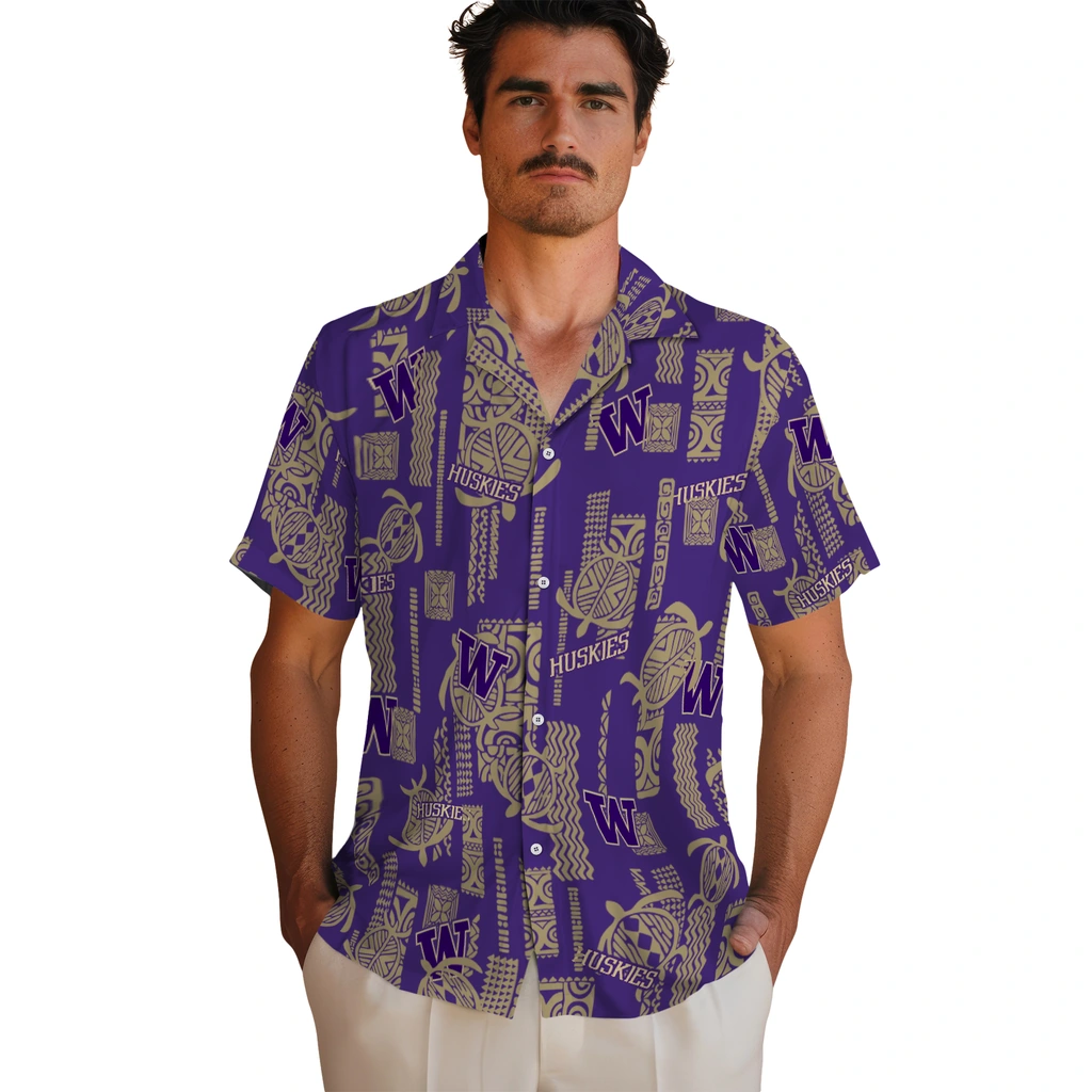 Washington Huskies Hawaiian Shirt - Turtle Lines washington huskies turtle lines purple hawaiian shirts fashion forward
