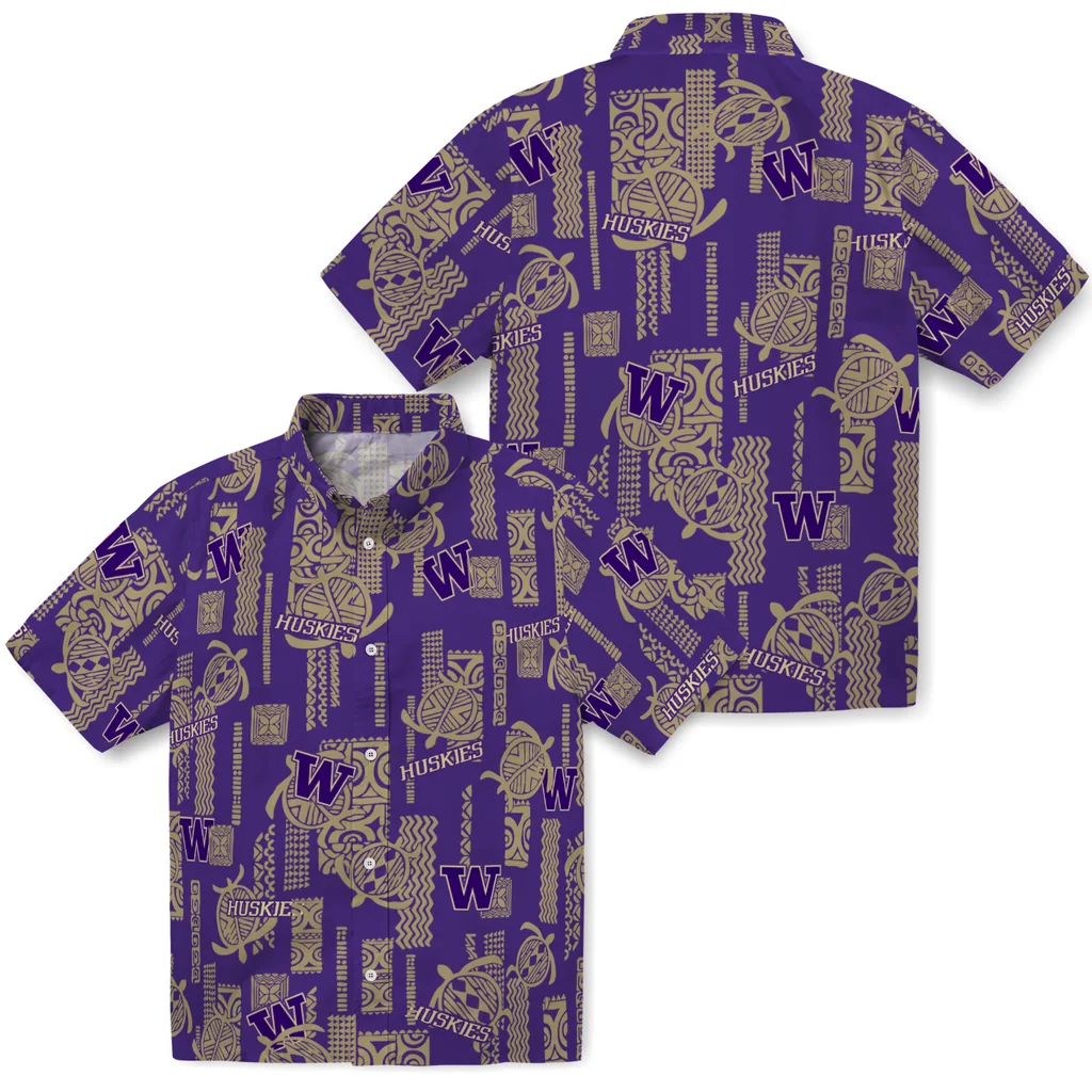 Washington Huskies Hawaiian Shirt - Turtle Lines washington huskies turtle lines purple hawaiian shirts high quality
