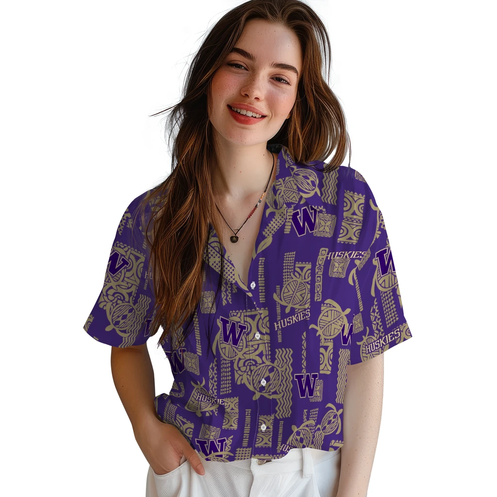 Washington Huskies Hawaiian Shirt - Turtle Lines washington huskies turtle lines purple hawaiian shirts latest model