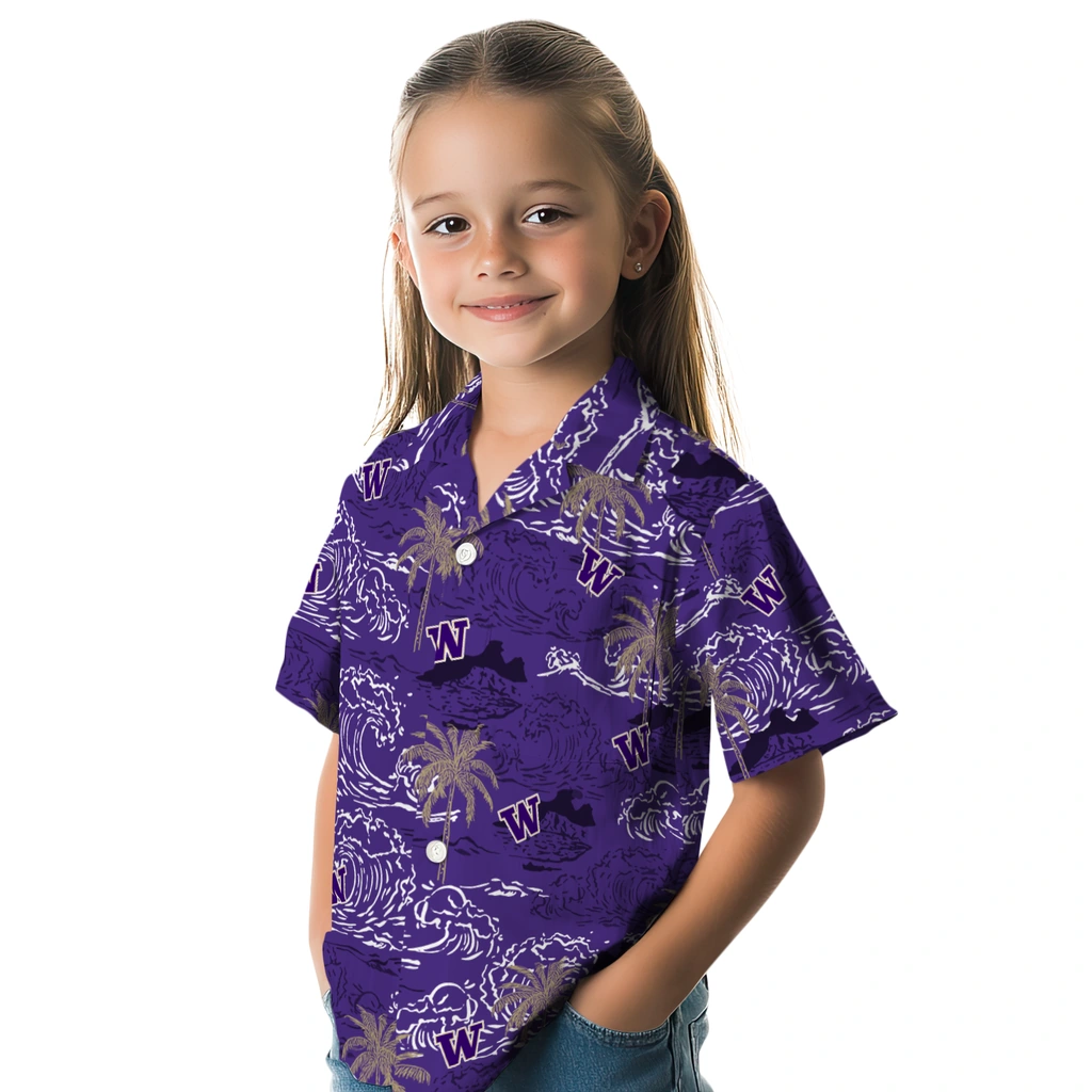 Washington Huskies Hawaiian Shirt - Wave Palm washington huskies wave palm purple hawaiian shirts premium grade