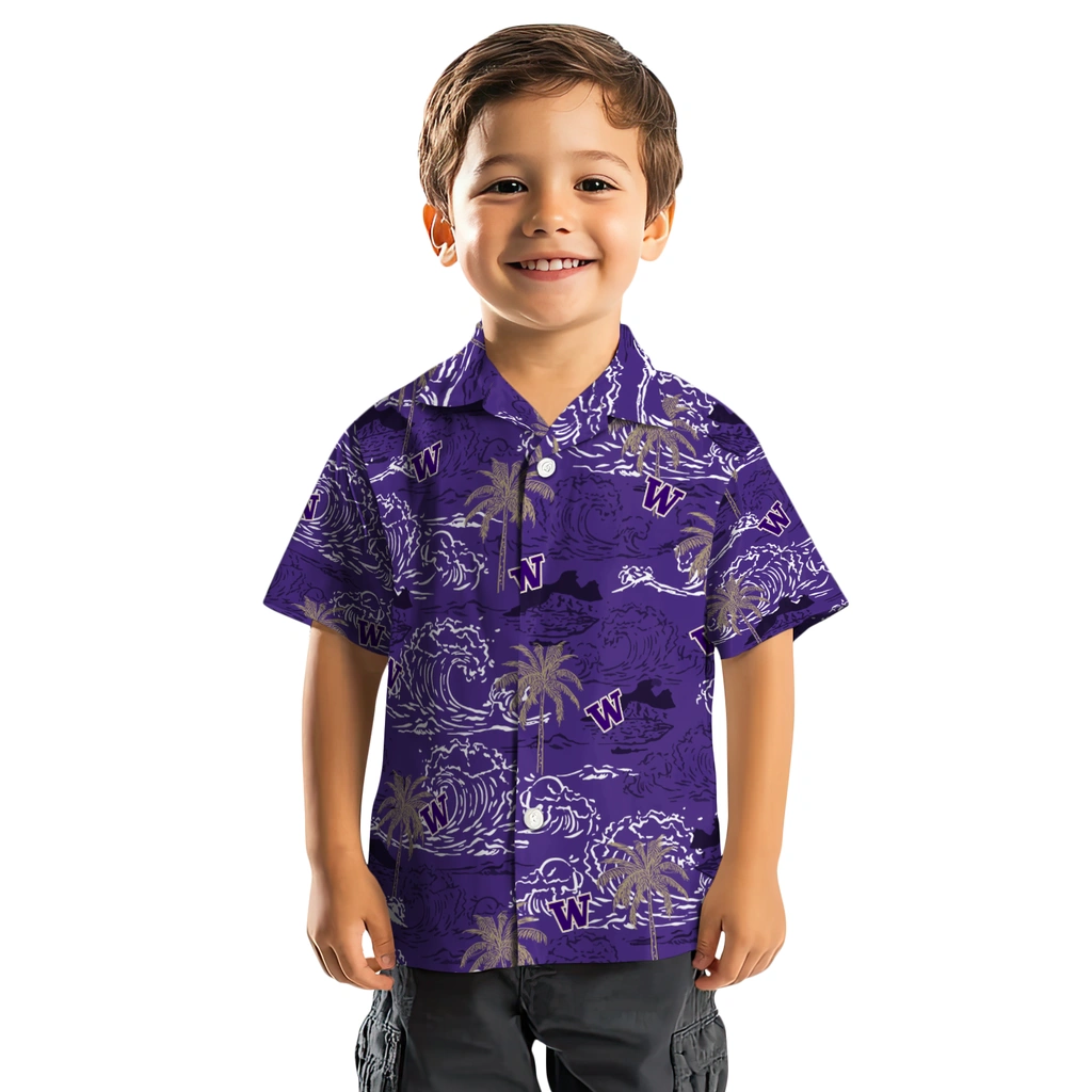 Washington Huskies Hawaiian Shirt - Wave Palm washington huskies wave palm purple hawaiian shirts top rated