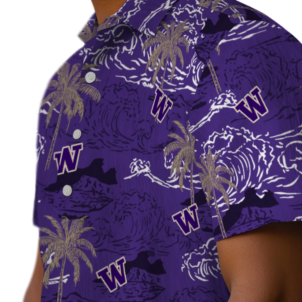 Washington Huskies Hawaiian Shirt - Wave Palm washington huskies wave palm purple hawaiian shirts trendy