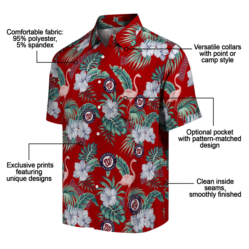 Washington Nationals Hawaiian Shirt - Flamingo and Hibiscus washington nationals flamingo palms red hawaiian shirts new arrival