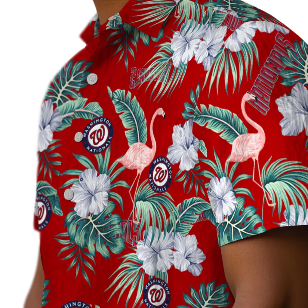 Washington Nationals Hawaiian Shirt - Flamingo and Hibiscus washington nationals flamingo palms red hawaiian shirts trendy