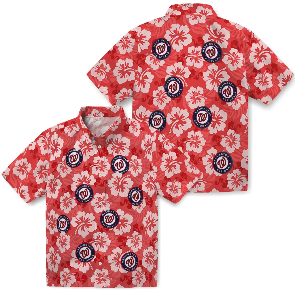 Washington Nationals Hawaiian Shirt - Hibiscus Cluster washington nationals hibiscus cluster red hawaiian shirts high quality
