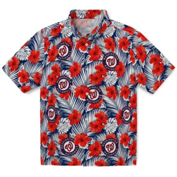 washington nationals hibiscus fiesta red royal blue hawaiian shirts best selling
