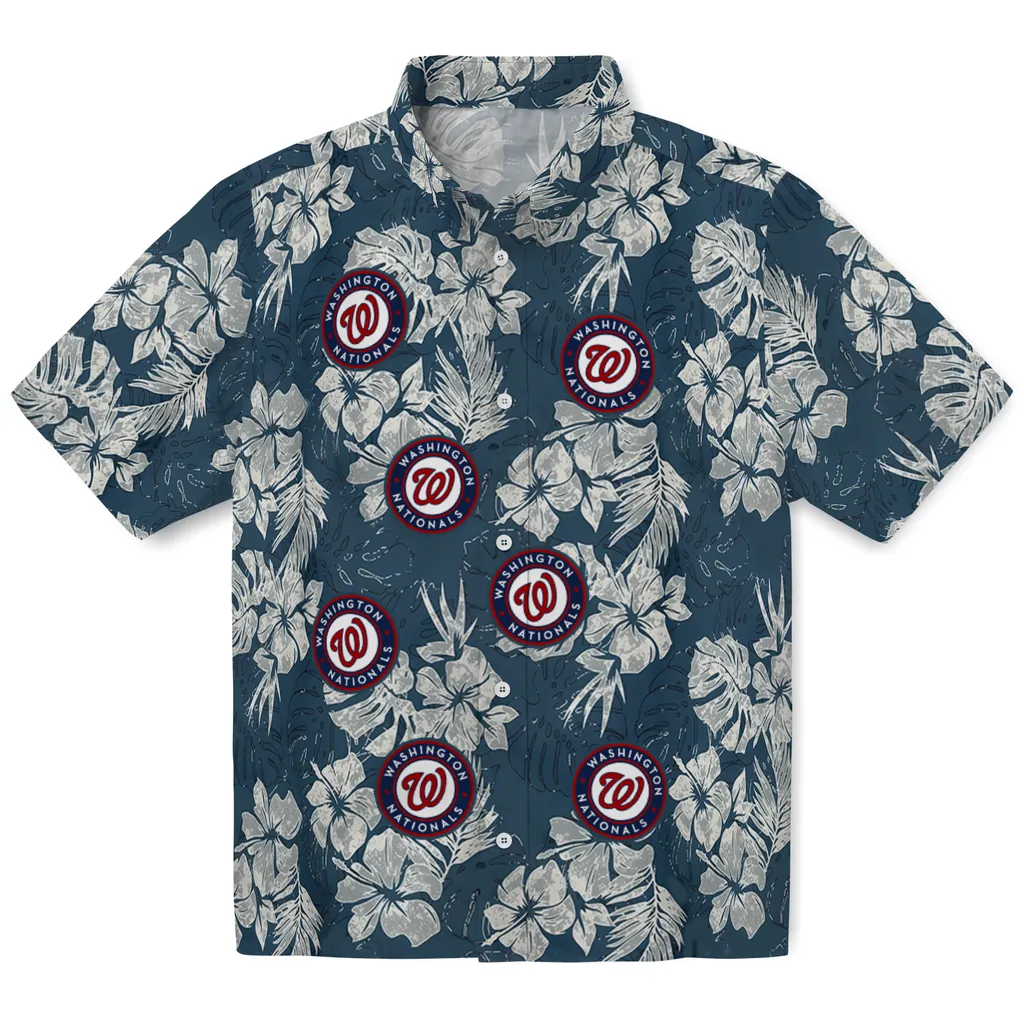 Washington Nationals Hawaiian Shirt - Hibiscus Flowers washington nationals hibiscus flowers navy blue hawaiian shirts best selling