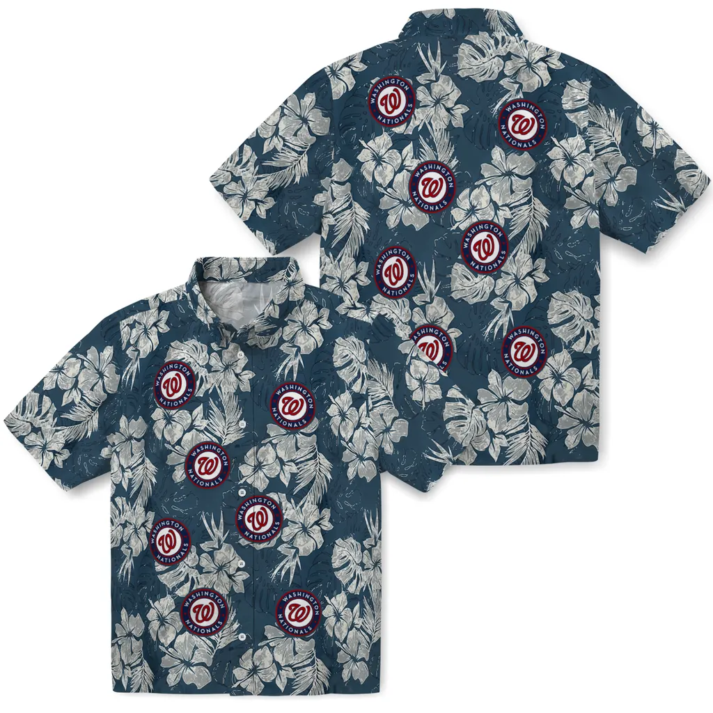 Washington Nationals Hawaiian Shirt - Hibiscus Flowers washington nationals hibiscus flowers navy blue hawaiian shirts high quality